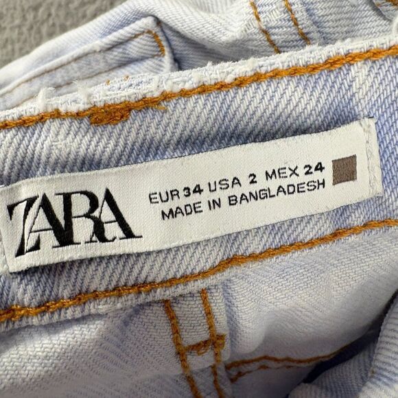 ZARA Light Wash High Rise Frayed Hem Denim Shorts Size 2 - Picture 8 of 8